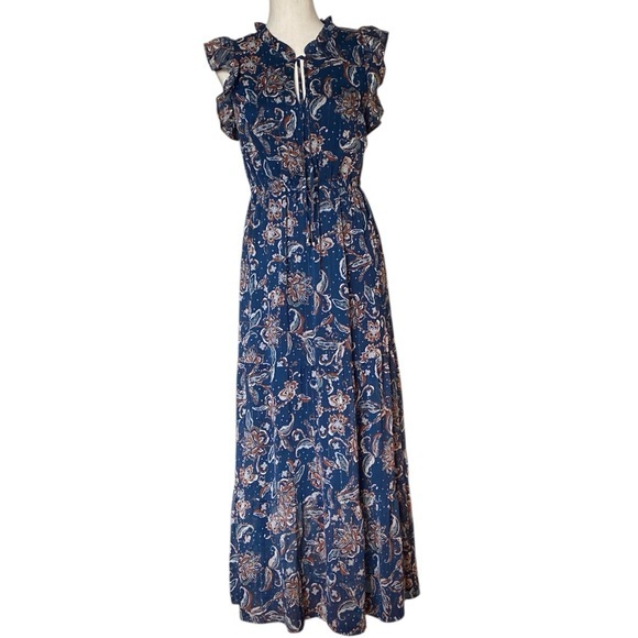 Lucky Brand Blue Maxi Sundress with Ruffled Design | Sz S - Picture 1 of 9